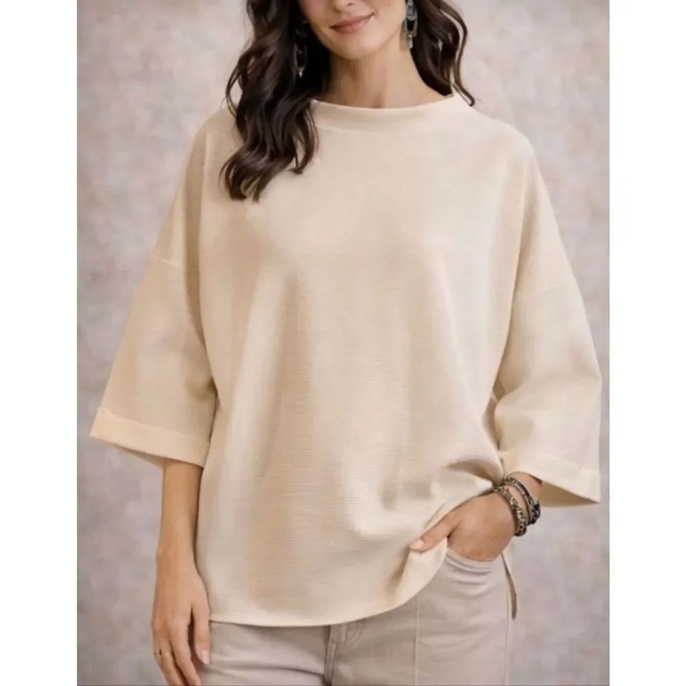 White birch cream ribbed mock neck oversized sweater 2x